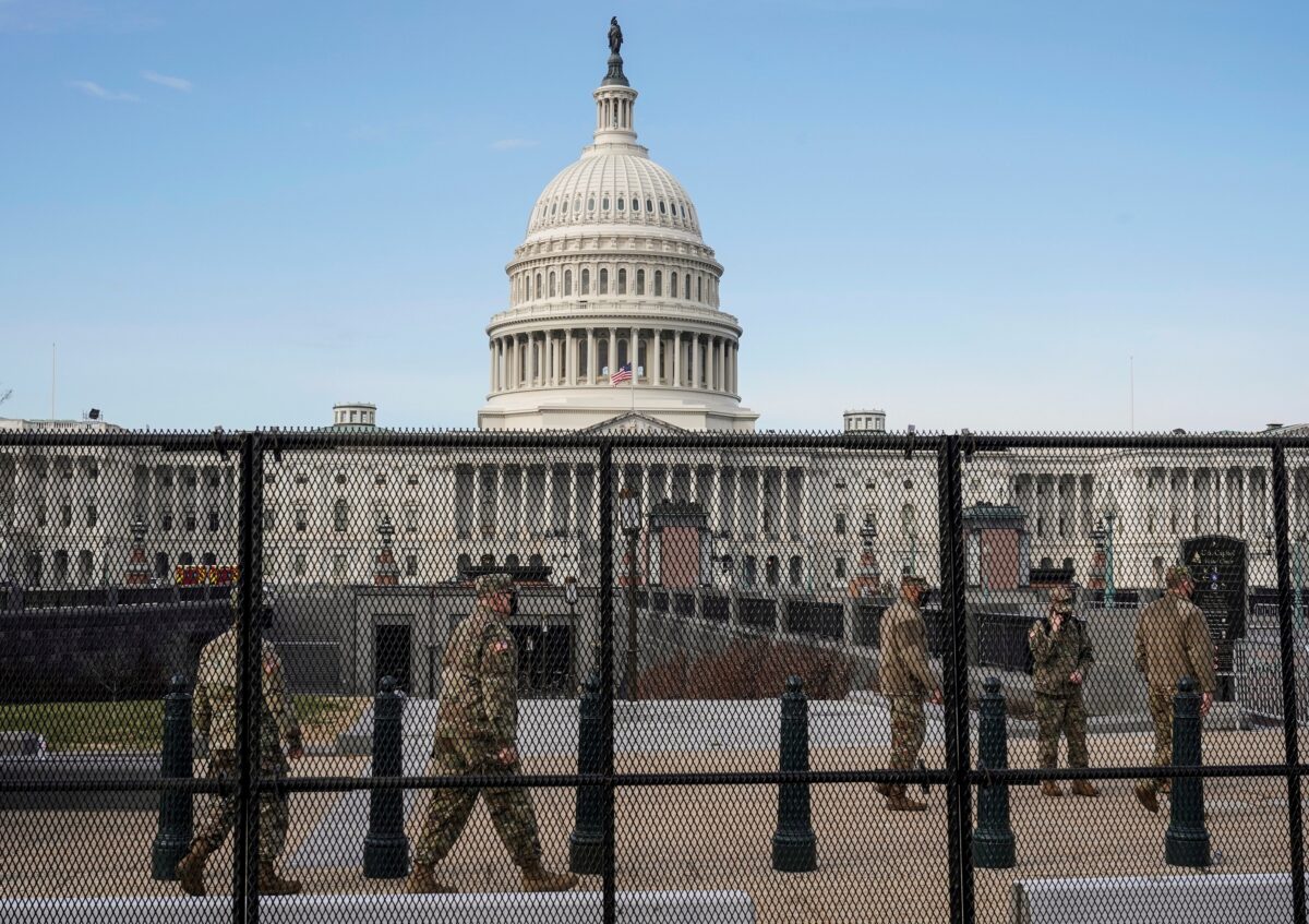 National Guard soldiers maintain a watch over the U.S. Capitol in Washington, on Jan. 14, 2021. (Joshua Roberts/Reuters)