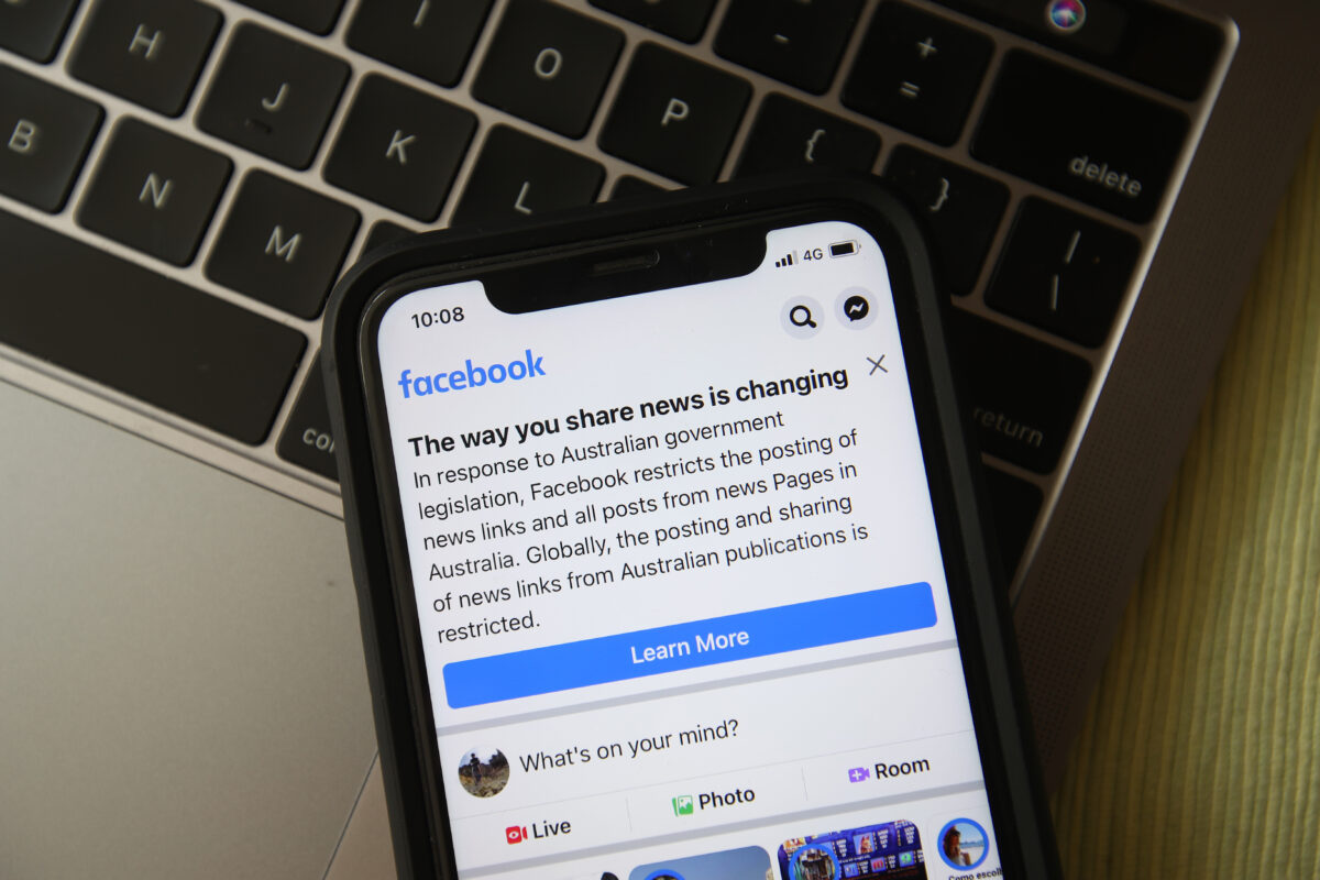 A message is seen on Facebook mobile in Melbourne, Australia on Feb. 18, 2021. (Robert Cianflone/Getty Images)