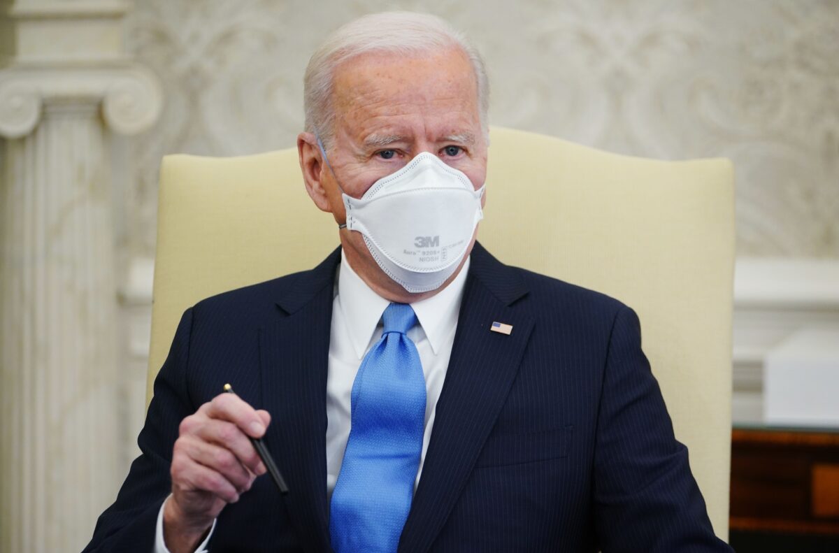 resident Joe Biden speaks during a meeting with a bipartisan group of governors and mayors on his COVID-19 relief plan, in the Oval Office of the White House in Washington on Feb.12, 2021. (Mandel Ngan/AFP via Getty Images)