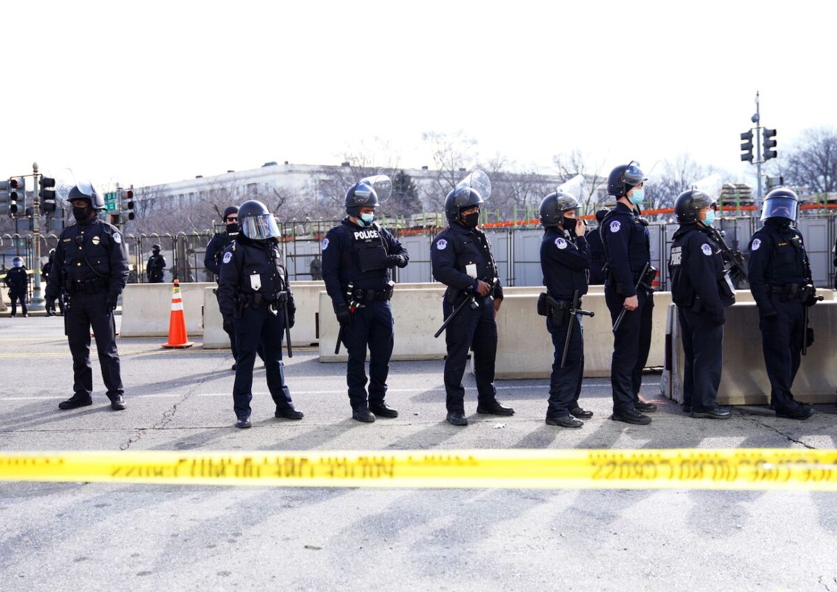 U.S. Capitol Police deploy during the inauguration of President-elect Joe Biden in Washington on Jan. 20, 2021. (Allison Dinner/AFP via Getty Images)