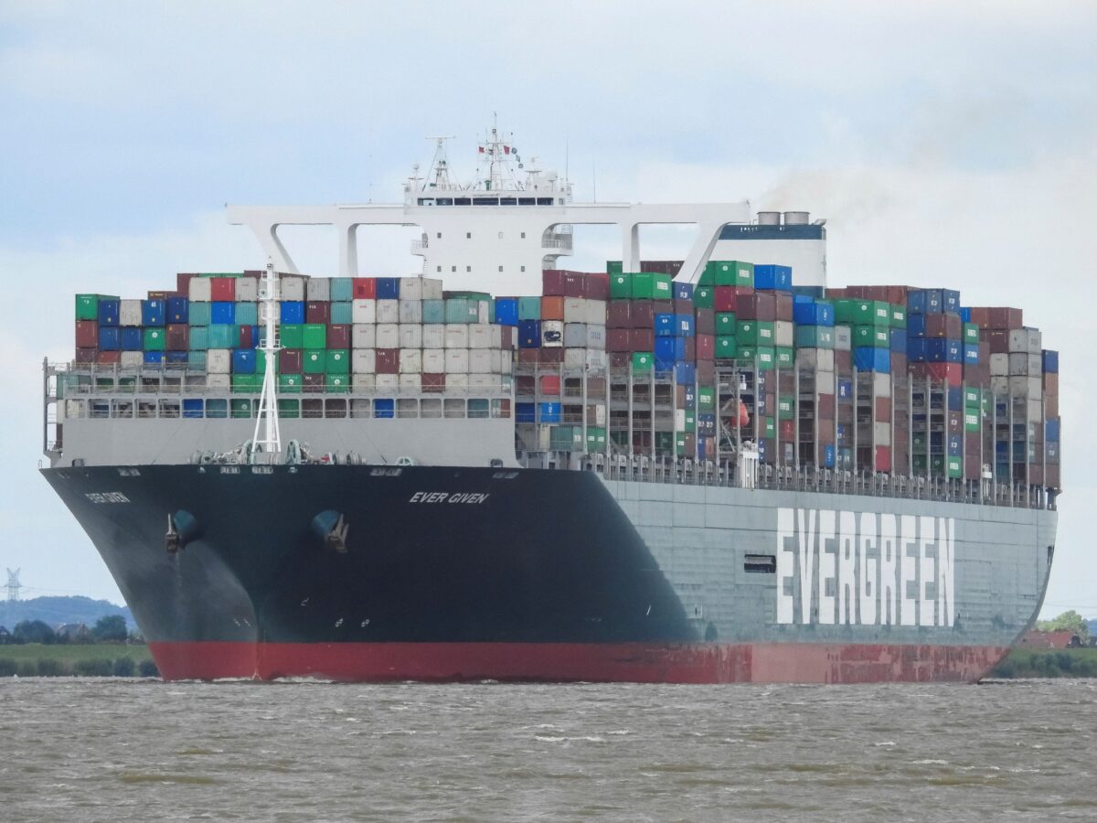 The MV Ever Given is seen near Hamburg, Germany, on July 29, 2020. (Axel Rutte via AP)