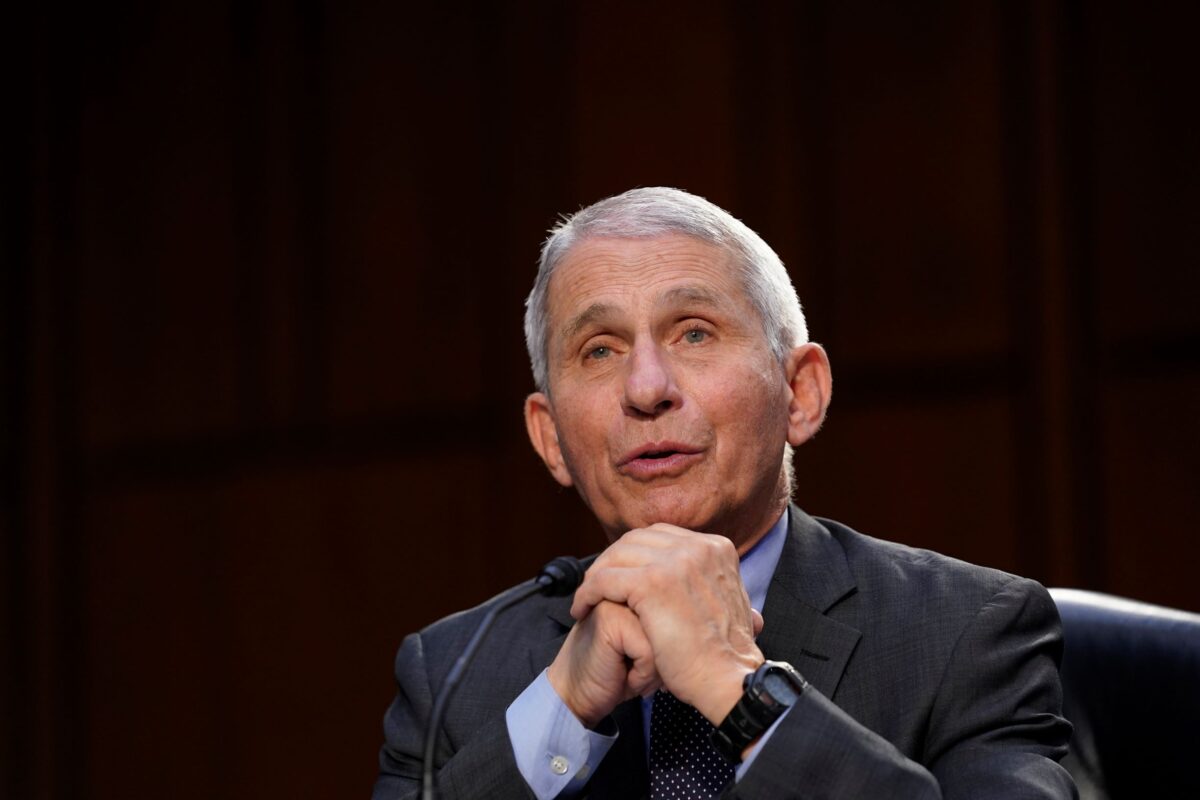 Dr. Anthony Fauci testifies during a Senate hearing on the federal coronavirus response on Capitol Hill in Washington, on March 18, 2021. (Susan Walsh-Pool/Getty Images)