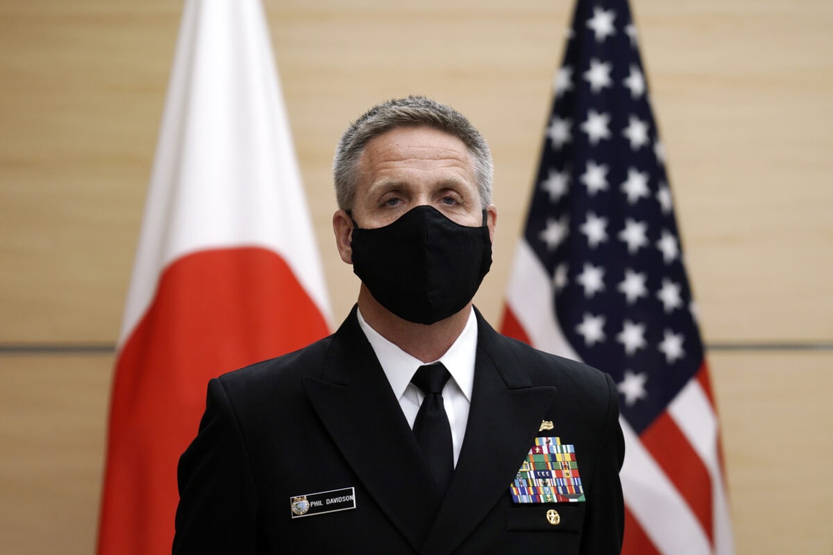 Admiral Philip S. Davidson waits to meet Japan's Prime Minister Yoshihide Suga at the prime minister's office in Tokyo, Japan, on Oct. 22, 2020. (Eugene Hoshiko/POOL/AFP via Getty Images)