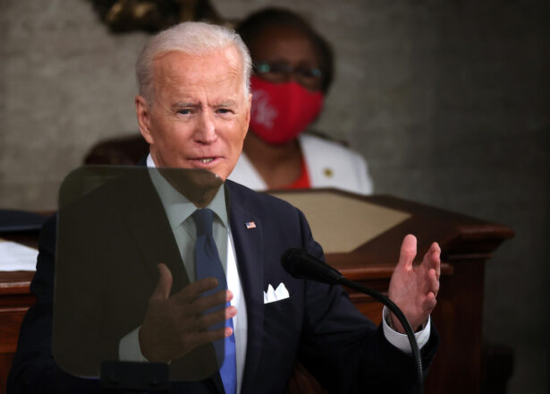 President Joe Biden addresses a joint session of congress in the House chamber of the U.S. Capitol in Washington, on April 28, 2021. (Chip Somodevilla/Getty Images)