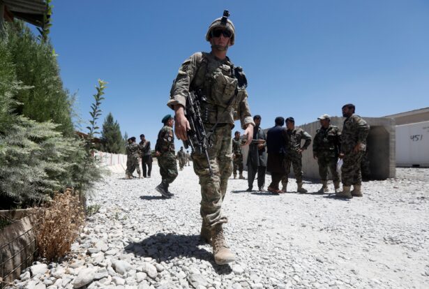 A U.S. soldier keeps watch at an Afghan National Army (ANA) base in Logar province, Afghanistan, on Aug. 5, 2018. (Omar Sobhani/Reuters)