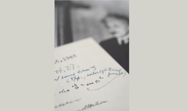In this undated photograph, provided by Boston-based RR Auction, shows a letter written by Albert Einstein, in which he wrote out his famous "E = mc2" equation, that sold at auction for more than $1.2 million. (Nikki Brickett/RR Auction via AP)