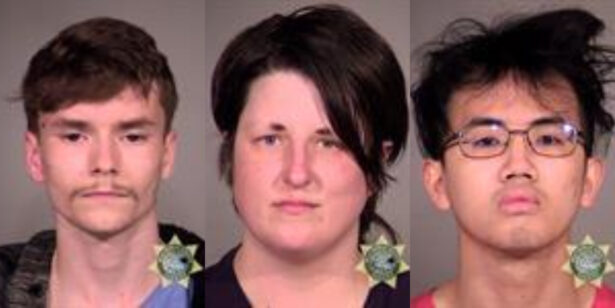 From (L-R), Jeremiah Day, Phoebe Loomis, and Quang Nguyen are seen in mugshots. (Multnomah County Sheriff's Office)
