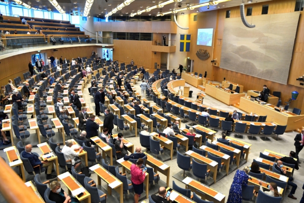 Swedish parliament members arrive for the no-confidence vote against Prime Minister Stefan Lofven, in Stockholm, Sweden, on June 21, 2021. (TT News Agency/Claudio Bresciani via Reuters)