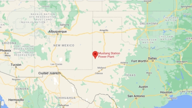 A map showing the location of Mustang Station Power Plant in Texas. (Google Maps)