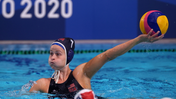 Stephanie Haralabidis of the United States in action during a preliminary round women's water polo match at the 2020 Summer Olympics in Tokyo, Japan, on July 28, 2021. (Kacper Pempel/Reuters)