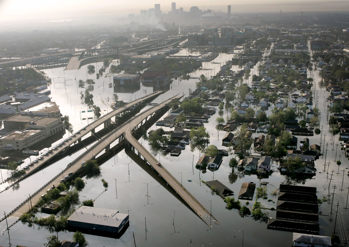 Floodwaters from Hurricane Katrina fill the streets near downtown New Orleans, La., on Aug. 30, 2005. (David J. Phillip/AP Photo)