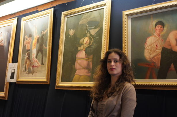 Pre-law student Alison Goldbetter attends Zhen Shan Ren Art Exhibition during Mid-Autumn festival in New Century Film, at Port Jervis, N.Y., on Sep 18, 2021. (Enrico Trigoso/The Epoch Times)