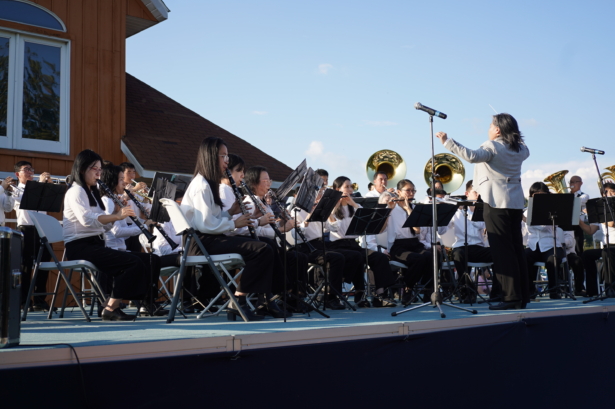 Tian Guo Marching Band performs at the Mid-Autumn festival in New Century Film, at Port Jervis, N.Y., on Sep 18, 2021. (Enrico Trigoso/The Epoch Times)