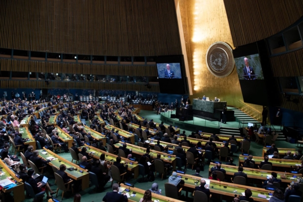 President Joe Biden addresses the 76th Session of the UN General Assembly in New York on Sept. 21, 2021. (Brendan Smialowski/AFP via Getty Images)