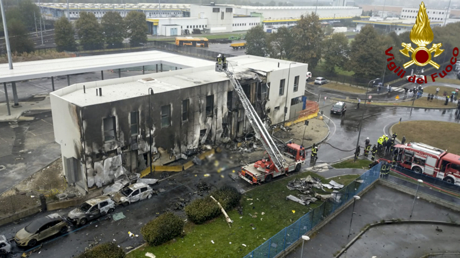 Plane Crashes Into Building Near Milan; All 8 Aboard Die