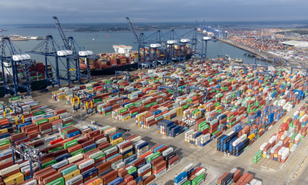 Thousands of shipping containers at the Port of Felixstowe in Suffolk, England, on Oct. 13, 2021. (Joe Giddens/PA)