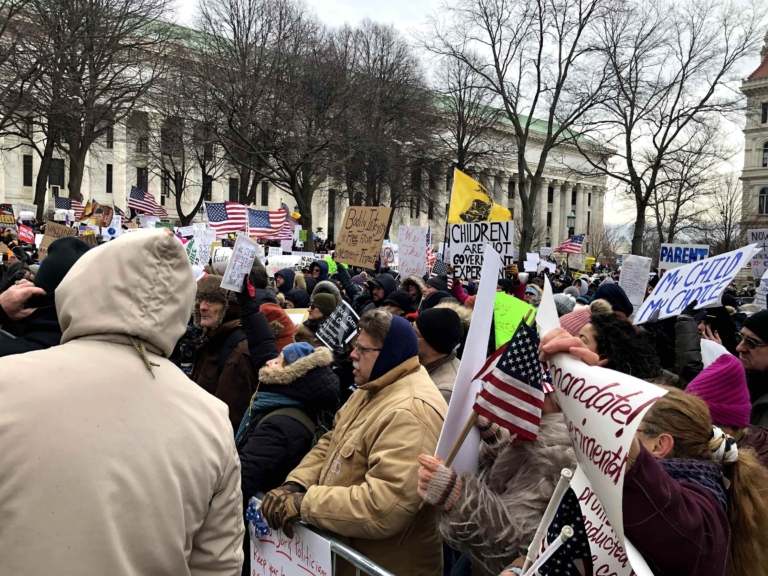 protesters gathered outside New York State Capitol