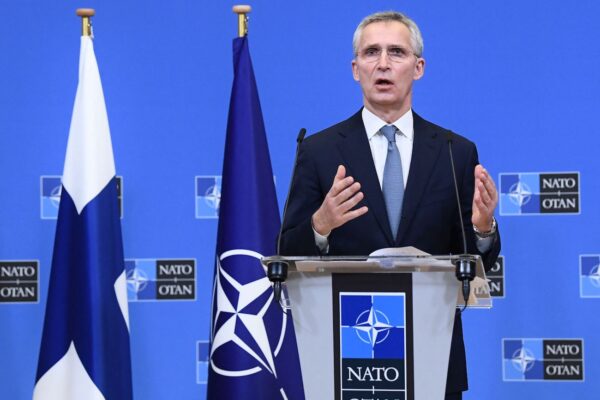 NATO Secretary General Jens Stoltenberg talks during a joint pressconference at the NATO headquarters in Brussels, Belgium, on Jan. 24, 2022. (John Thys/AFP via Getty Images)