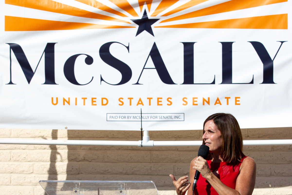 Republican U.S. Senate candidate Sen. Martha McSally (R-Ariz.) speaks to supporters in Phoenix, Az., on Nov. 2, 2020. (Courtney Pedroza/Getty Images)