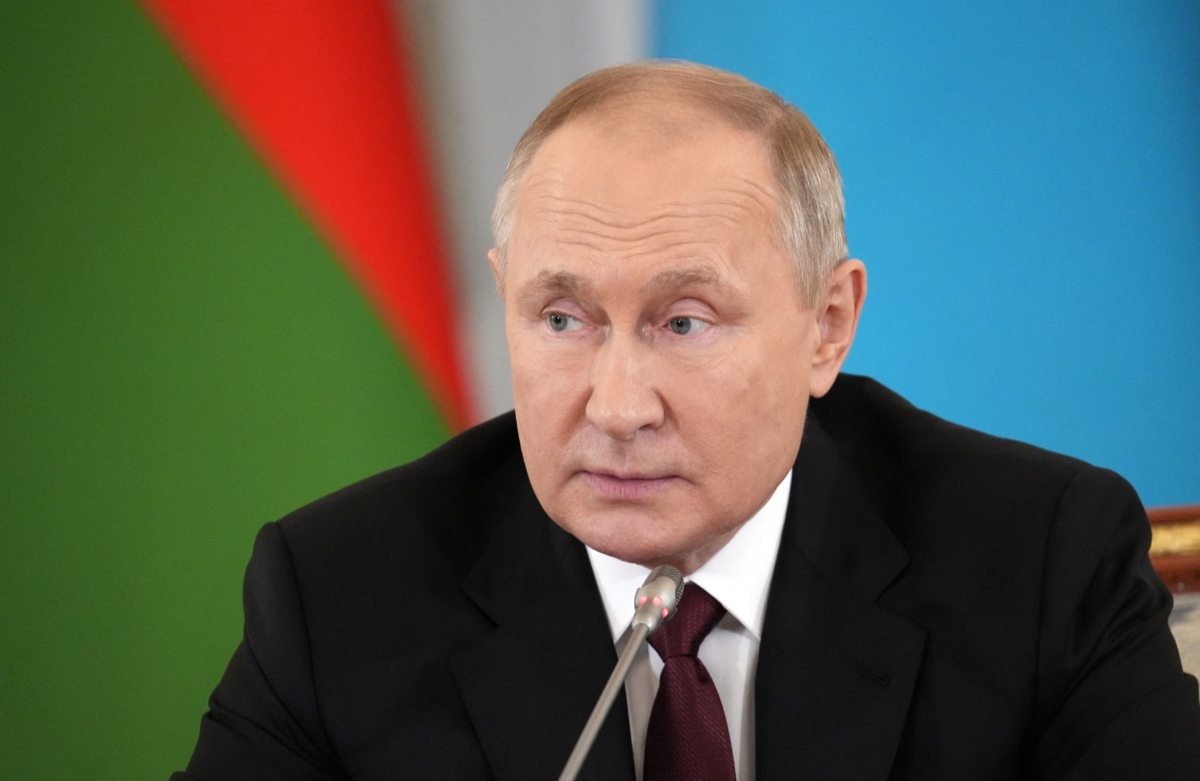 Russian President Vladimir Putin during a meeting in Strelna, Russia, on Oct. 7, 2022. (Alexey Danichev/Sputnik/AFP via Getty Images)